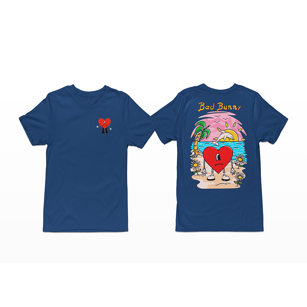 Camiseta Básica Heart Bad Bunny Azul Marinho