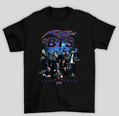 Camiseta Basica BTS Assinaturas K-Pop Bangtan Boys- preto