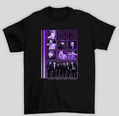 Camiseta Básica BTS Integrantes Roxo- PRETO