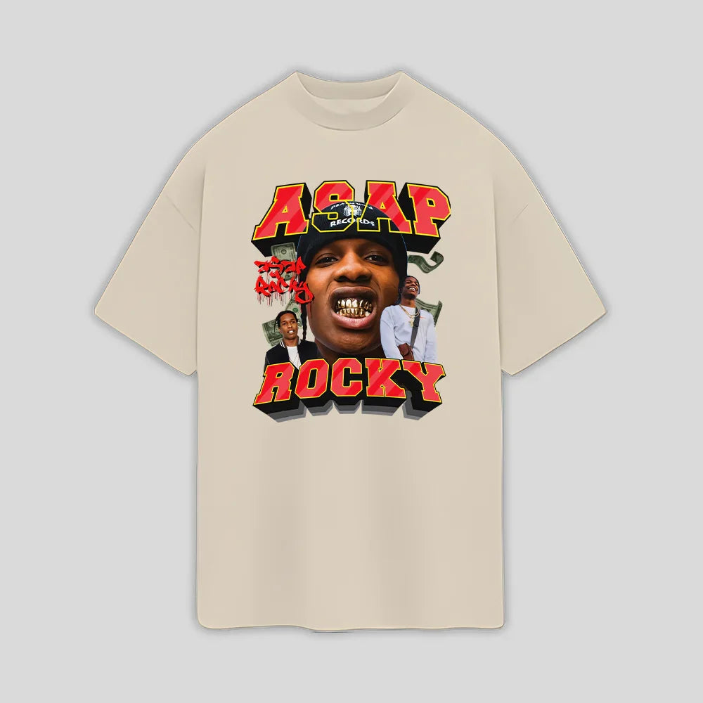 Camiseta Oversized Asap Rocky Merch- PÉROLA ( FRENTE )