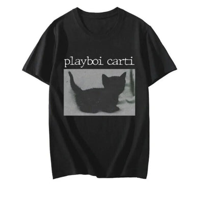 Camiseta Básica Playboi Carti Cat - PRETO