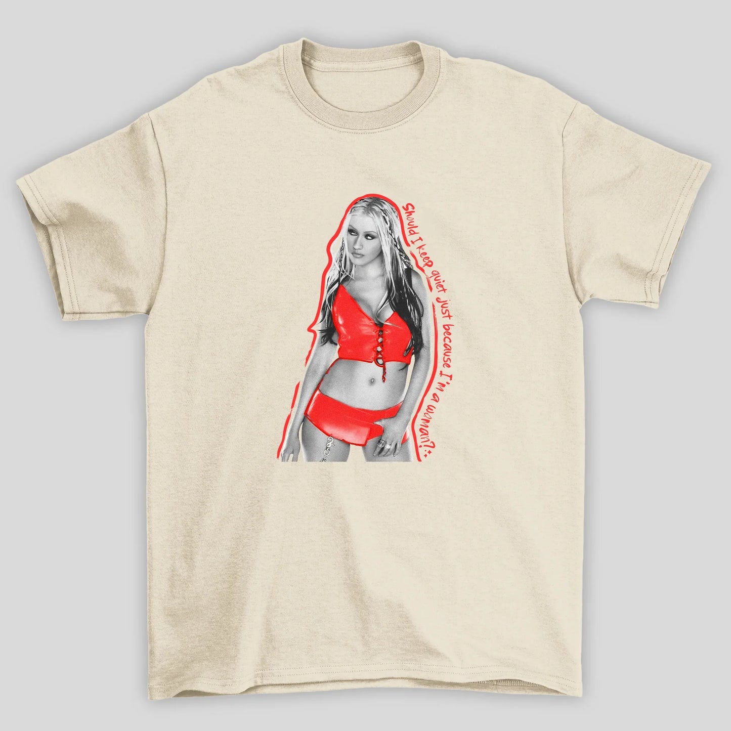 Camiseta Básica Christina Aguilera I Keep Quiet- pérola