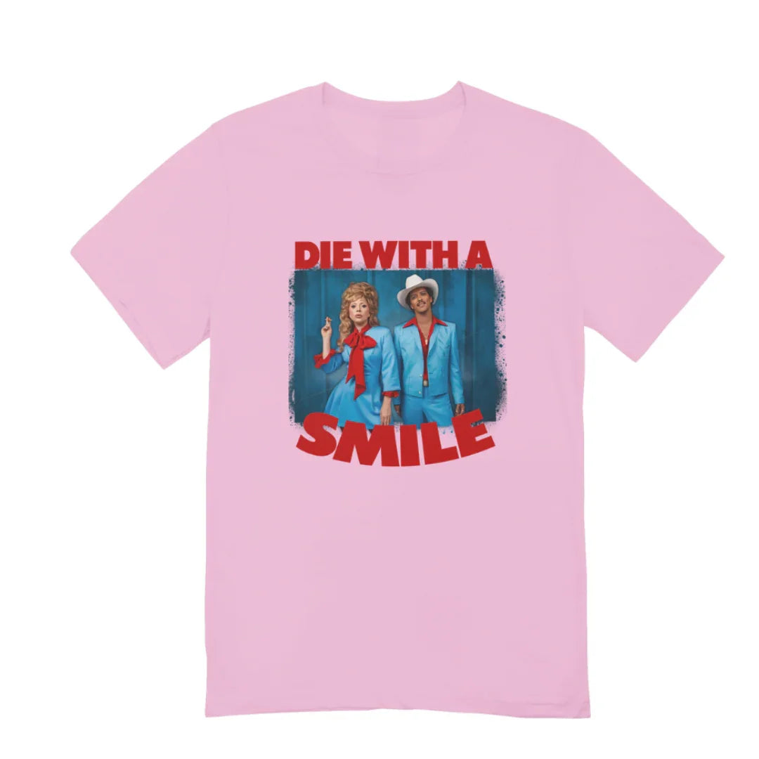 Camiseta Básica Lady Gaga Feat Bruno Mars Die With A Smile Rosa Bebê