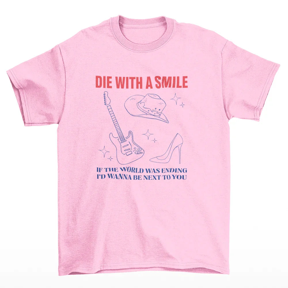 Camiseta Básica Lady Gaga Feat Bruno Mars I'd Wanna Be Next To You Rosa Bebê