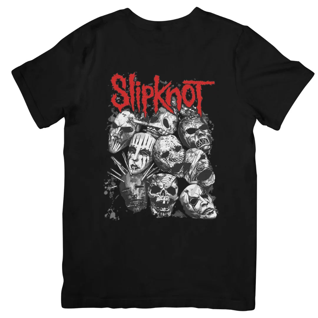 Camiseta Básica Slipknot Masks Aesthetic - preto