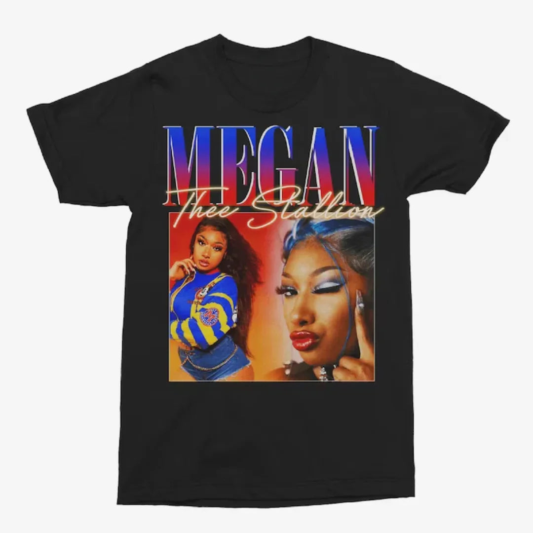 Camiseta Básica Megan Thee Stallion Graphic Photo-PRETO