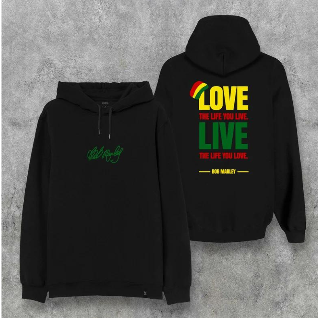 Moletom Canguru Bob Marley Love Live - Preto