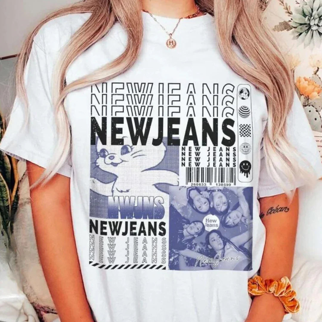 Camiseta Básica NewJeans Vintage - branco