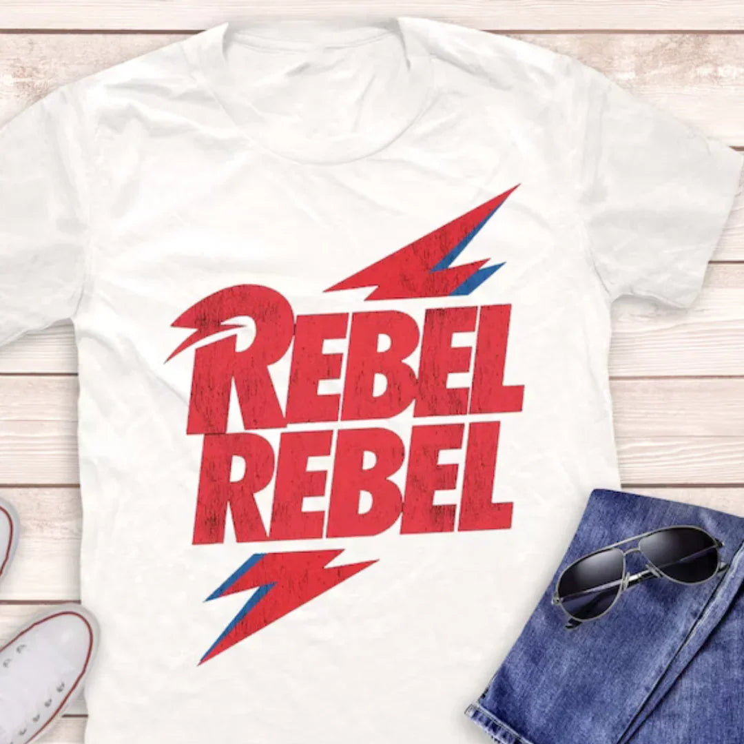 Camiseta Básica David Bowie Rebel Rebel Branco