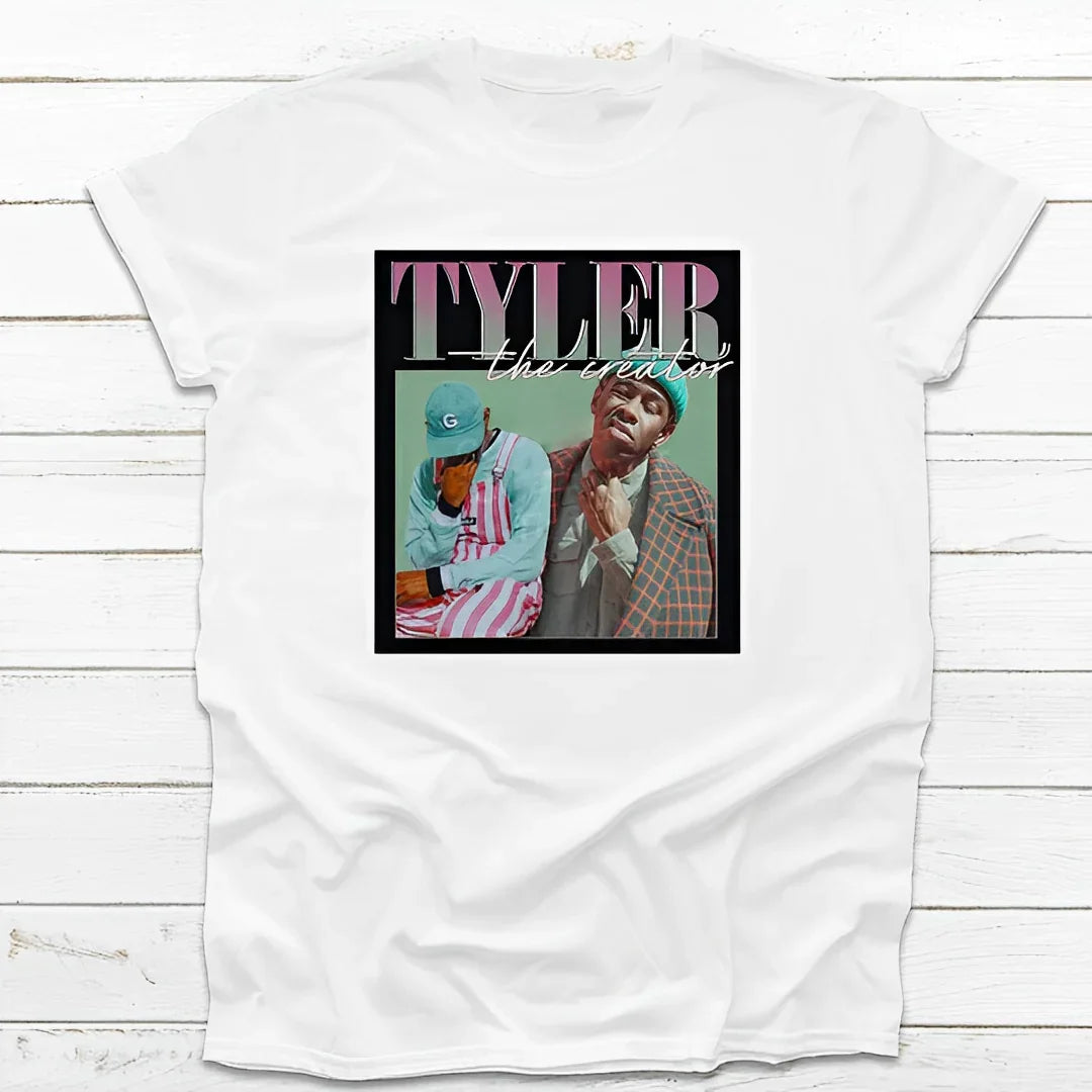 Camiseta Básica Tyler The Creator Rap Singer-BRANCO