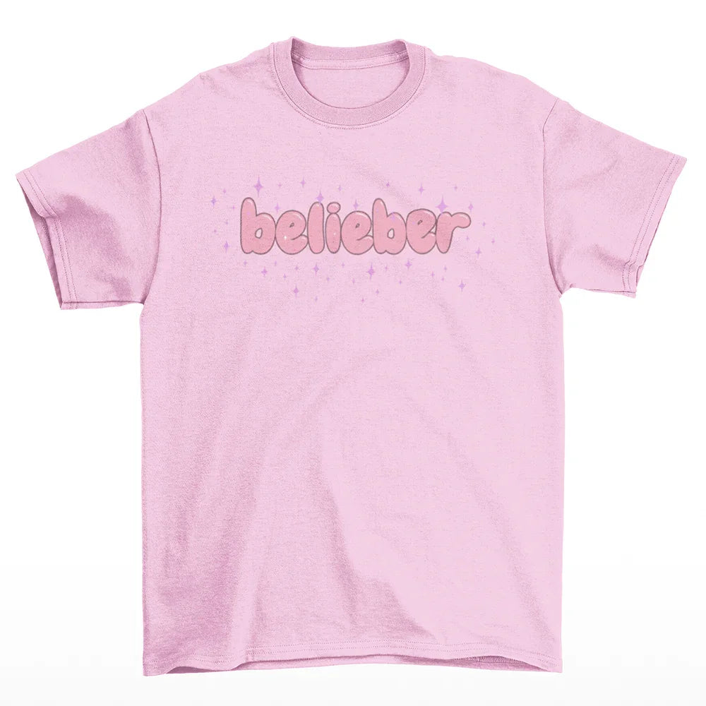 Camiseta Básica Justin Bieber Belieber Rosa Bebê