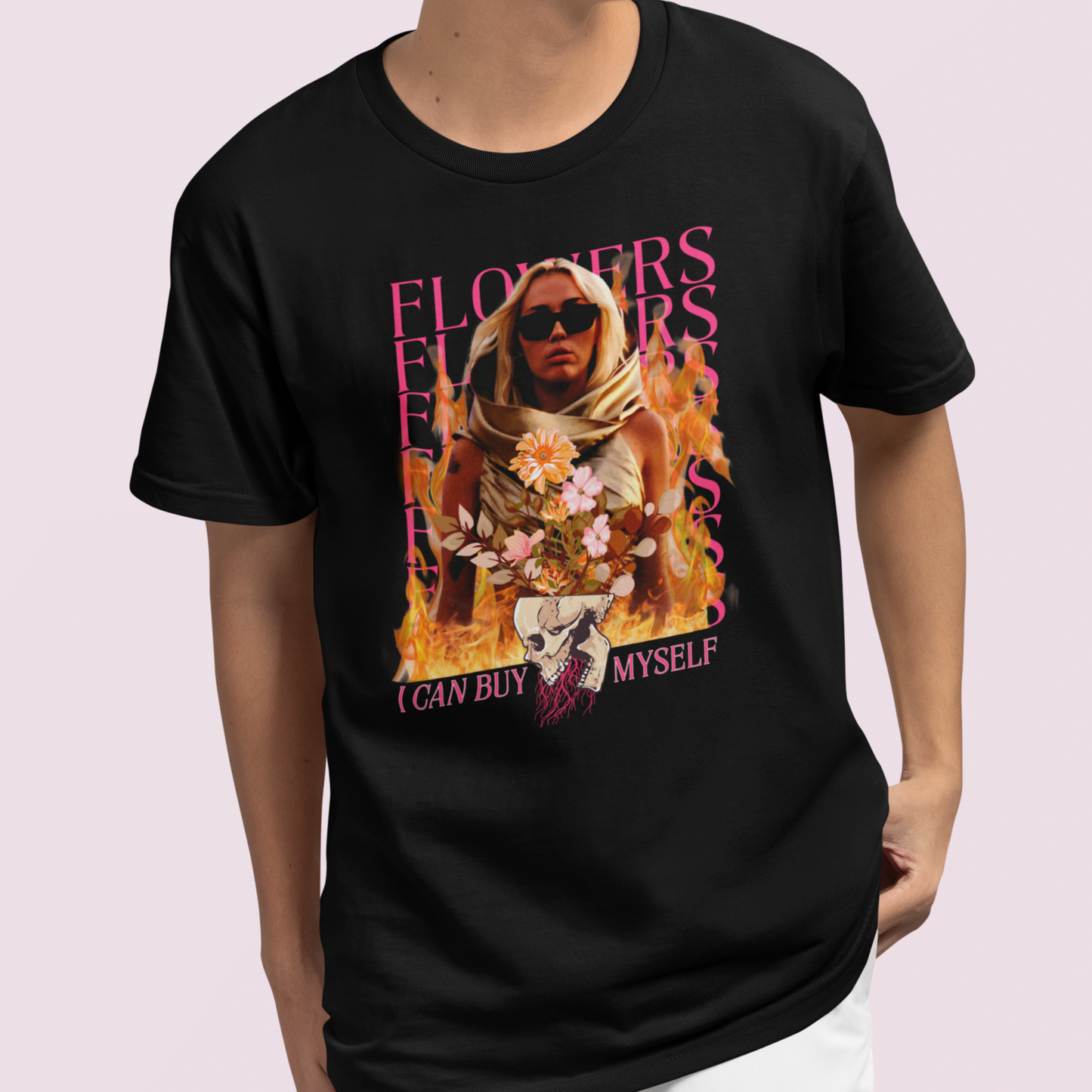 Camiseta Básica Miley Cyrus Flowers I Can Buy Myself