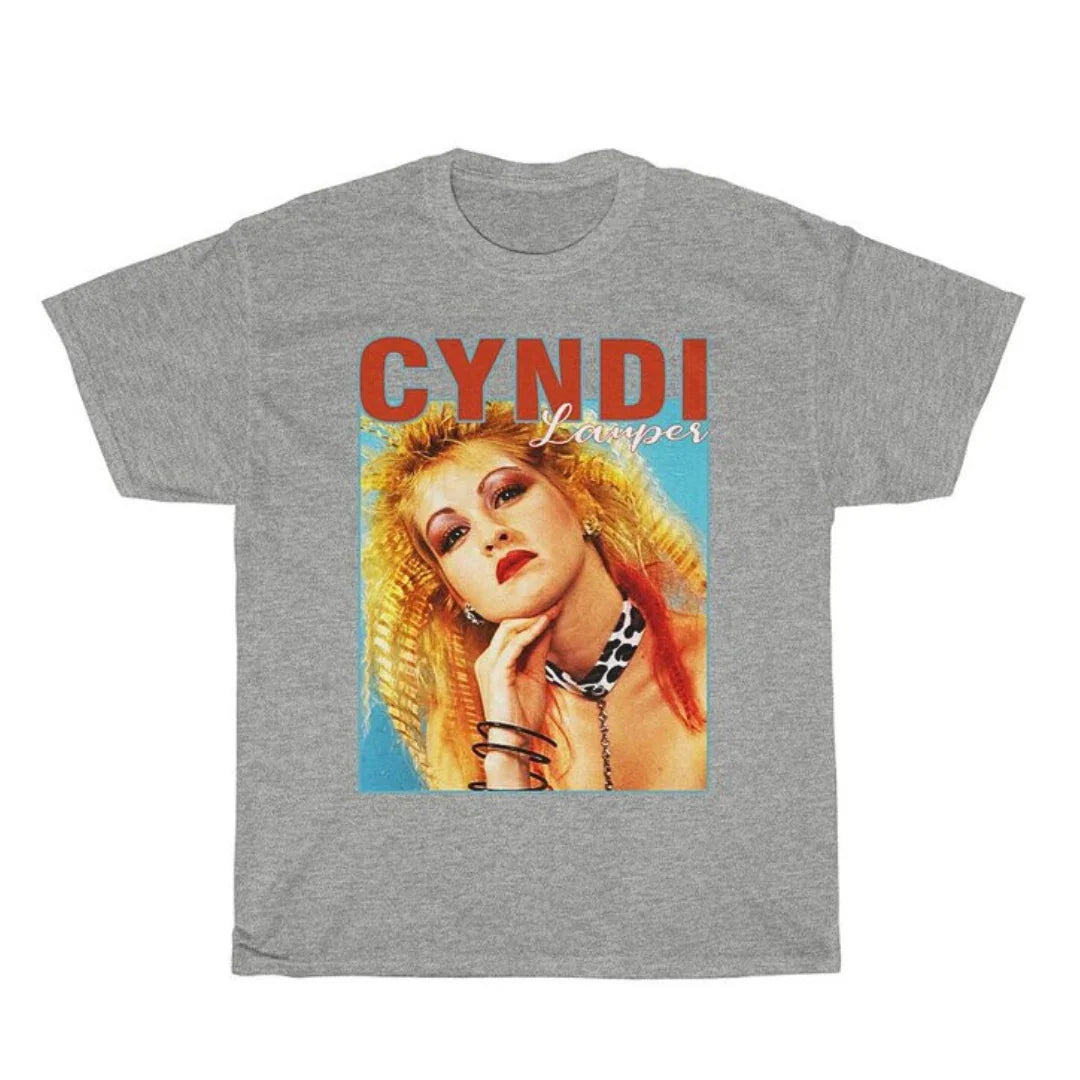 Camiseta Básica Cyndi Lauper Vintage - Cinza