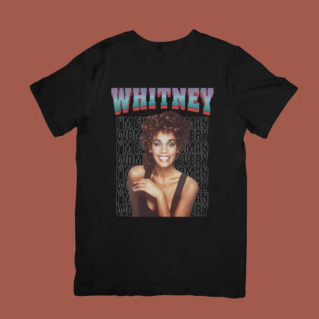 Camiseta Básica Whitney Houston Graphic-PRETO