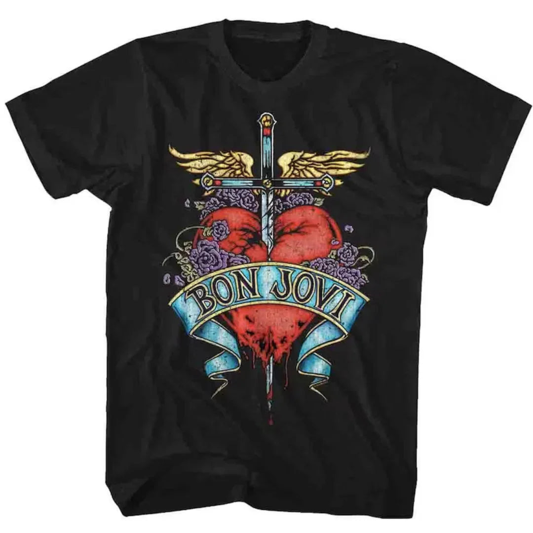 Camiseta Básica Bon Jovi Heart Black – Saoko