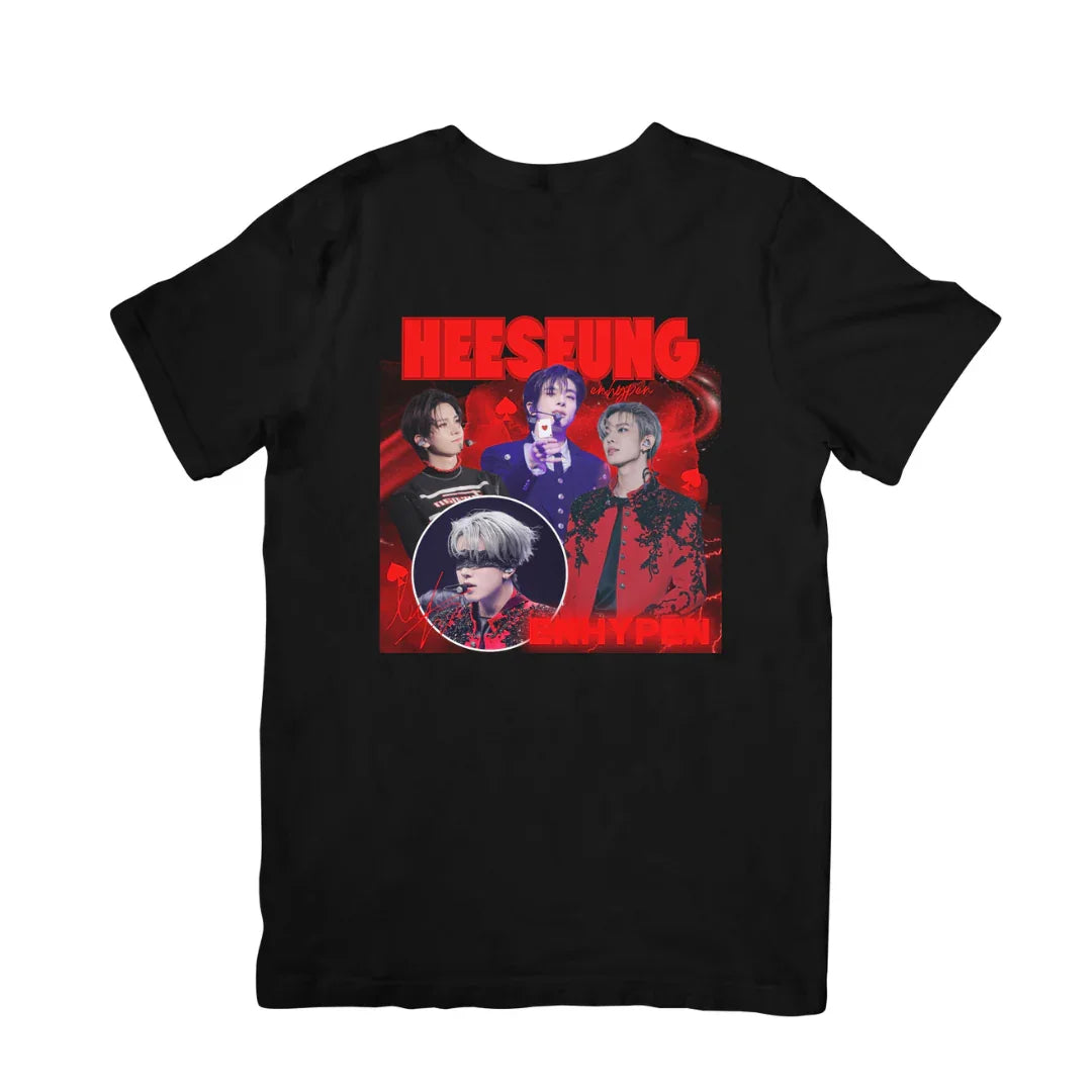Camiseta Básica Enhypen Heeseung Graphic - preto
