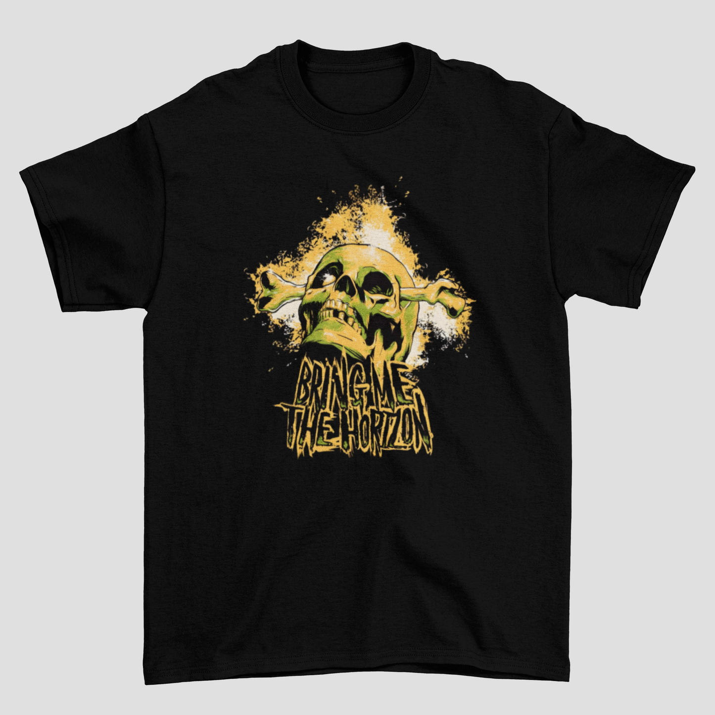 Camiseta Básica Bring Me The Horizon Aquarela Skull