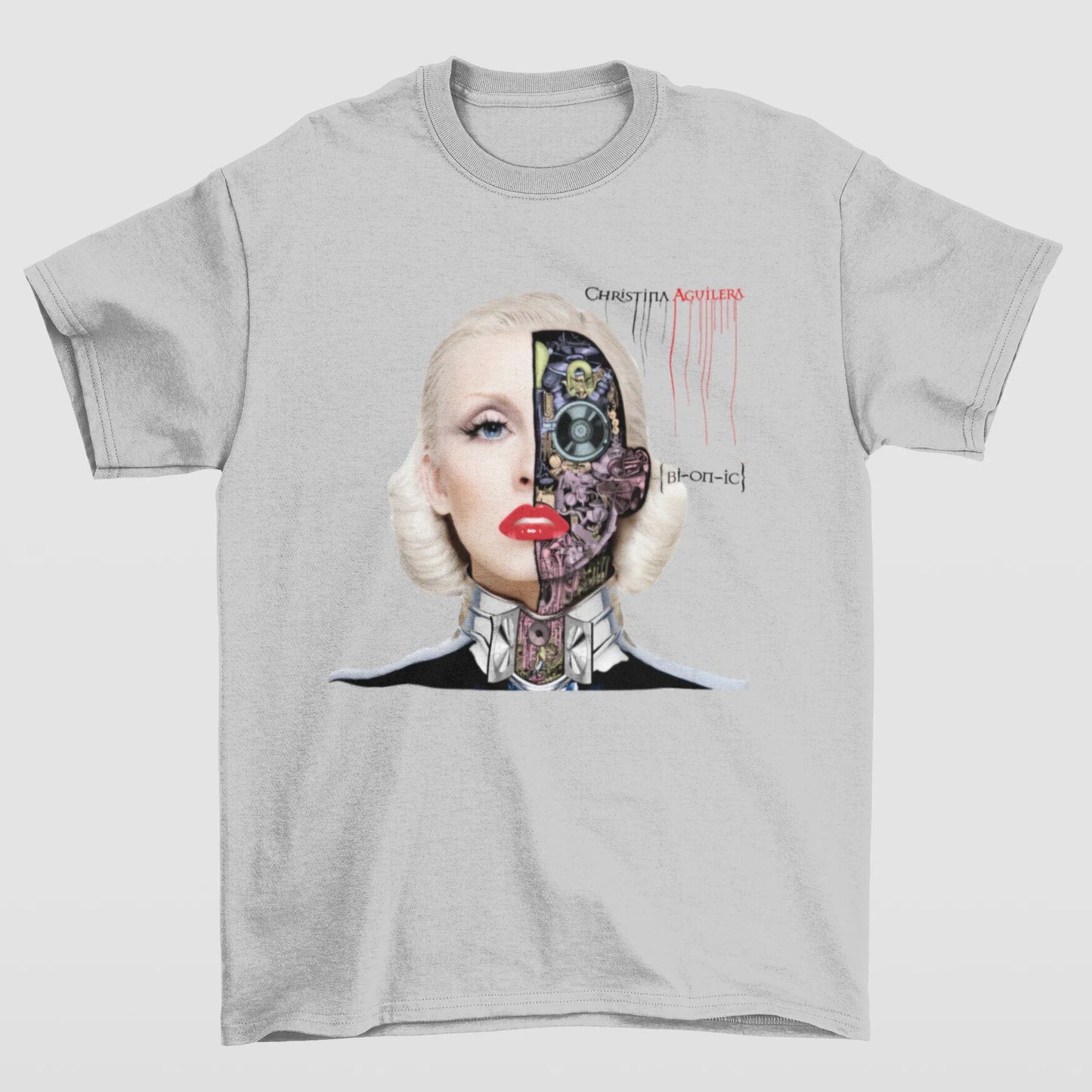 Camiseta Básica Christina Aguilera Robotic- cinza