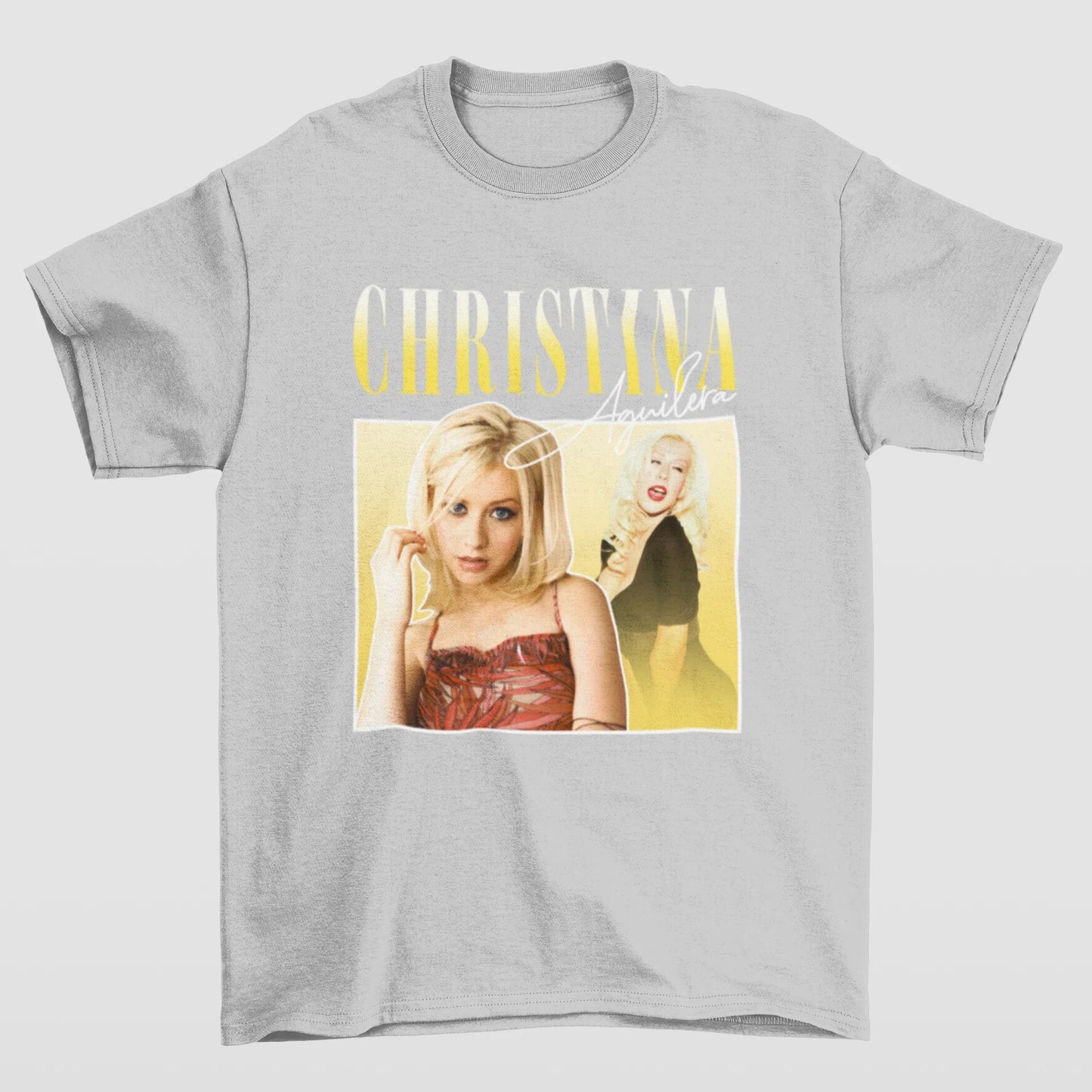 Camiseta Básica Cantora Christina Aguilera- CINZA