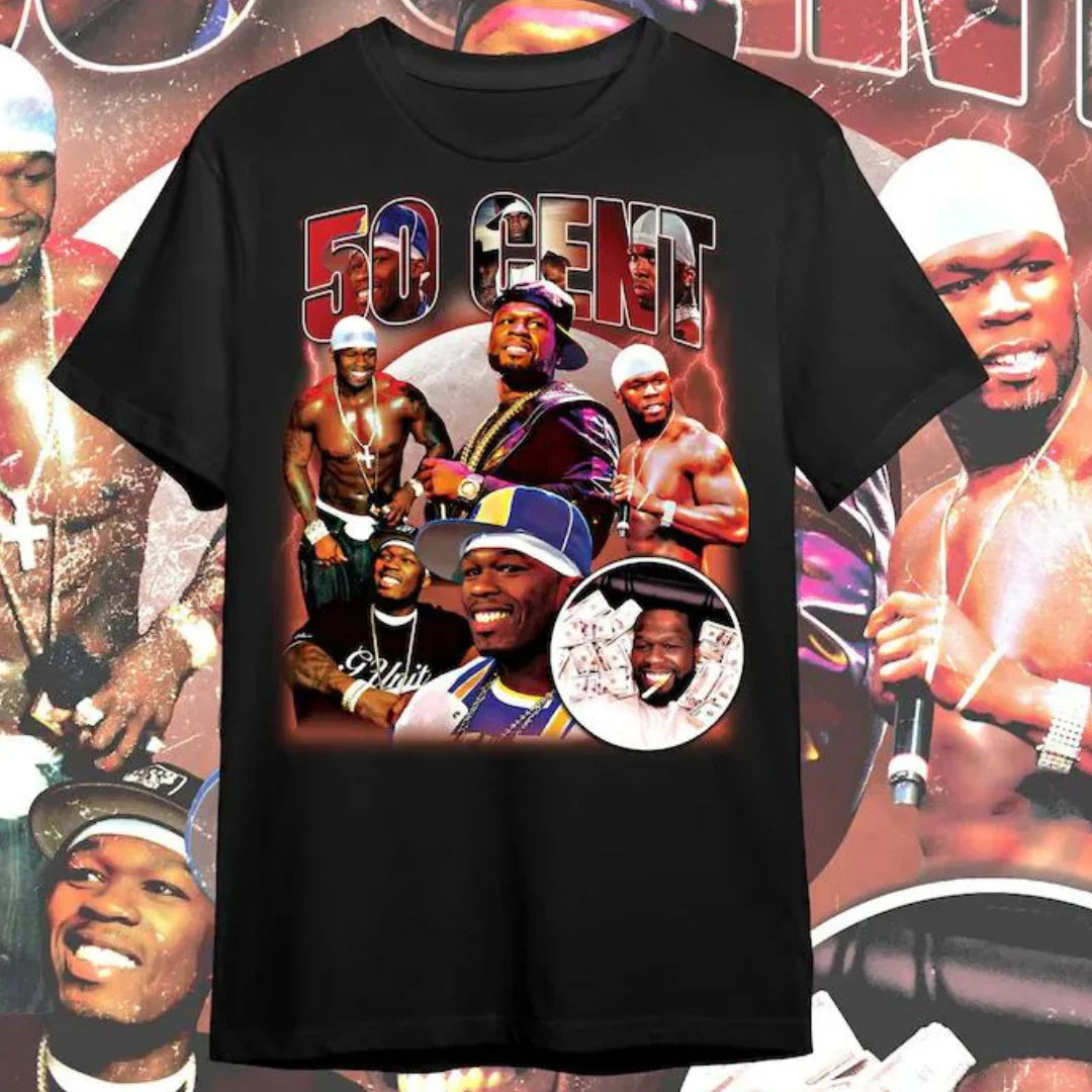 Camiseta Básica 50 Cent Vintage-PRETO