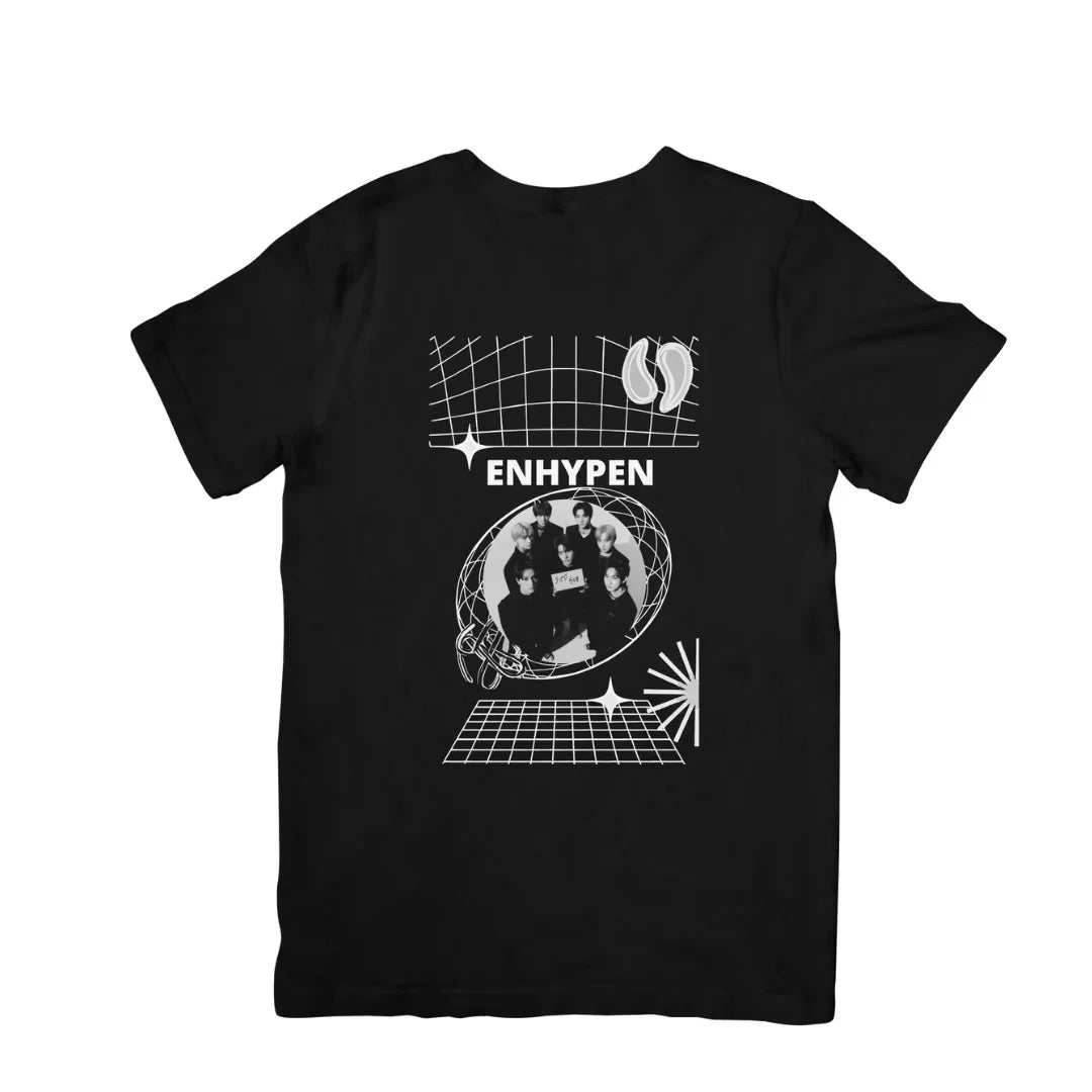 Camiseta Básica Enhypen Vintage Kpop - preto