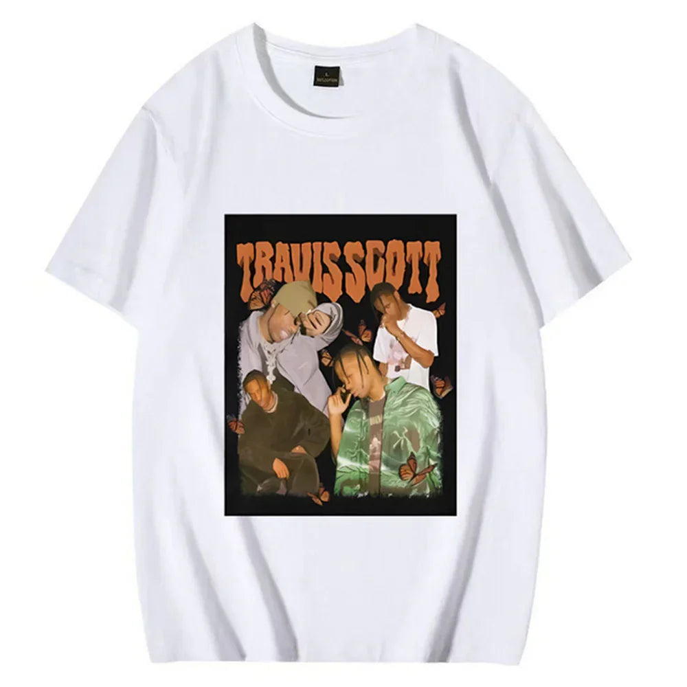 Camiseta Básica Travis Scott Butterflies Branco