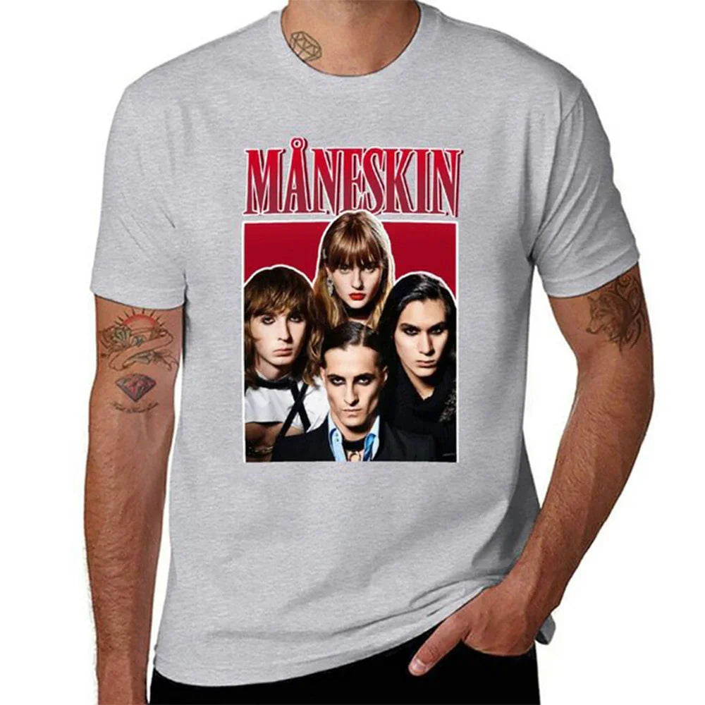 Camiseta Básica Maneskin Emo Style - cinza