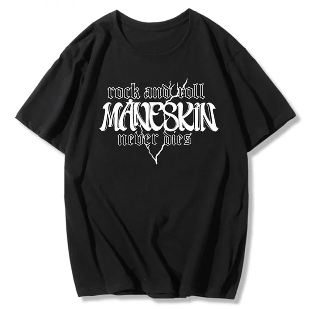 Camiseta Básica Maneskin Rock and Roll Never Dies - preto