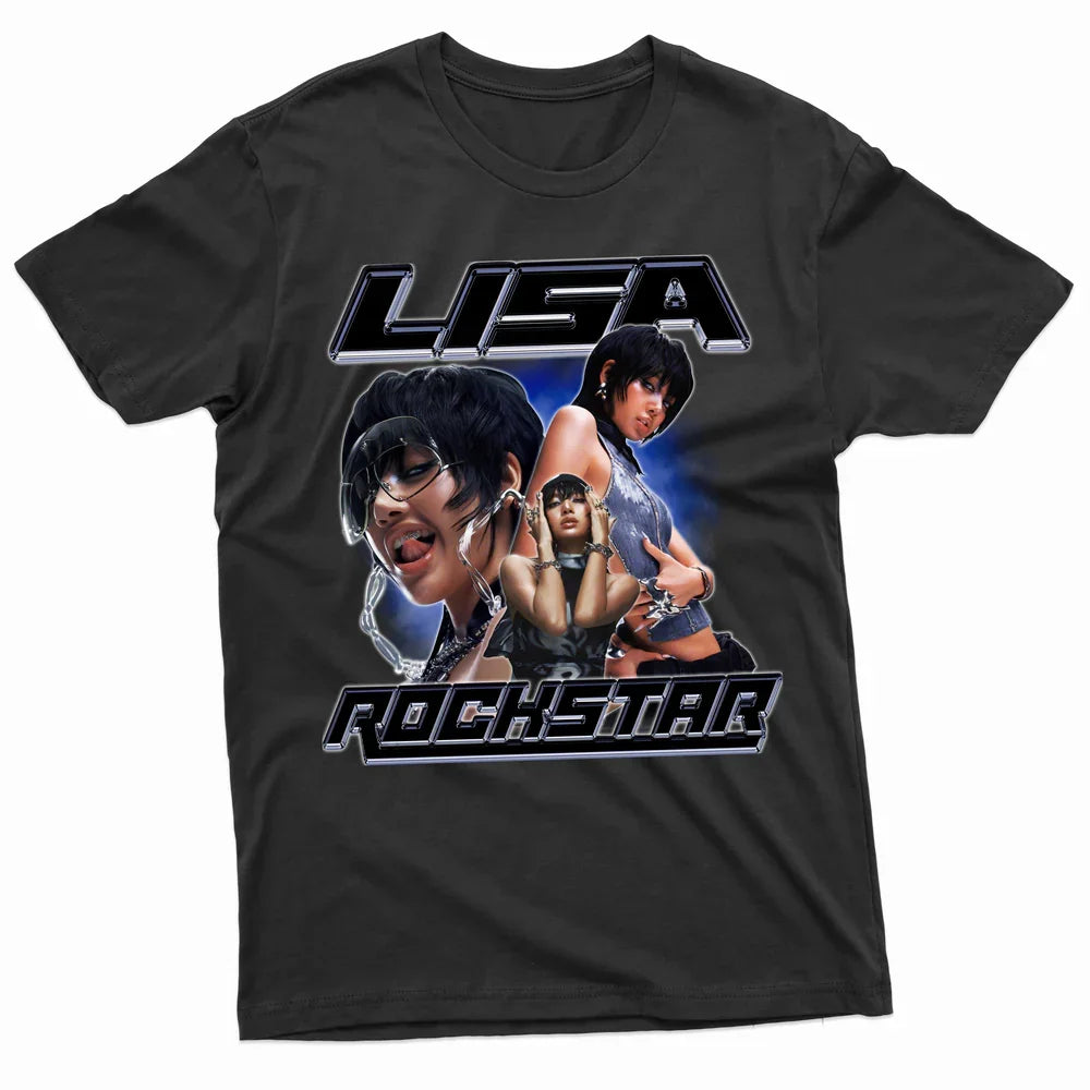 Camiseta Básica Lisa Rockstar Collage - preto