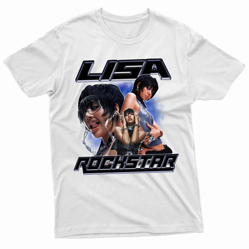 Camiseta Básica Lisa Rockstar Collage - branco