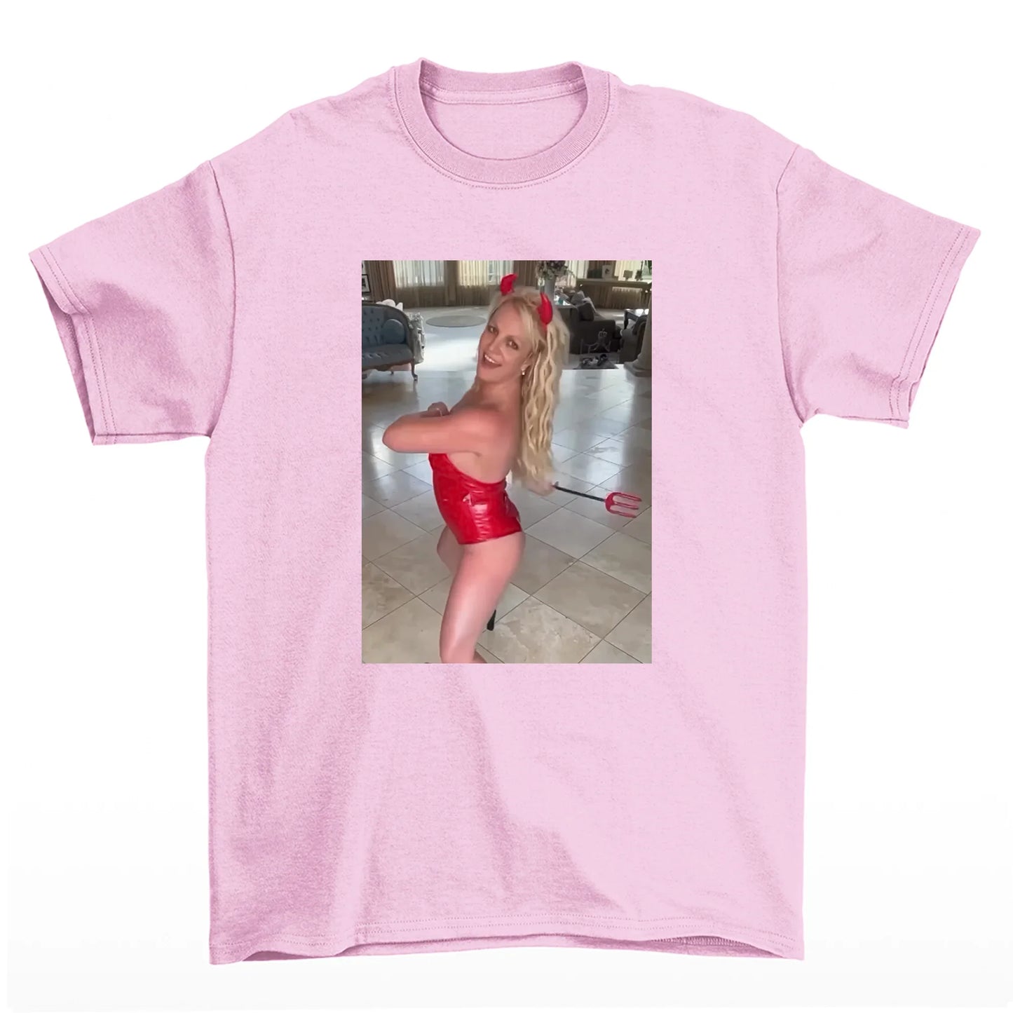 Camiseta Básica Britney Spears Devil Halloween - Rosa Bebê