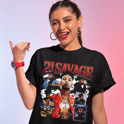Camiseta Básica 21 Savage Vintage-PRETO