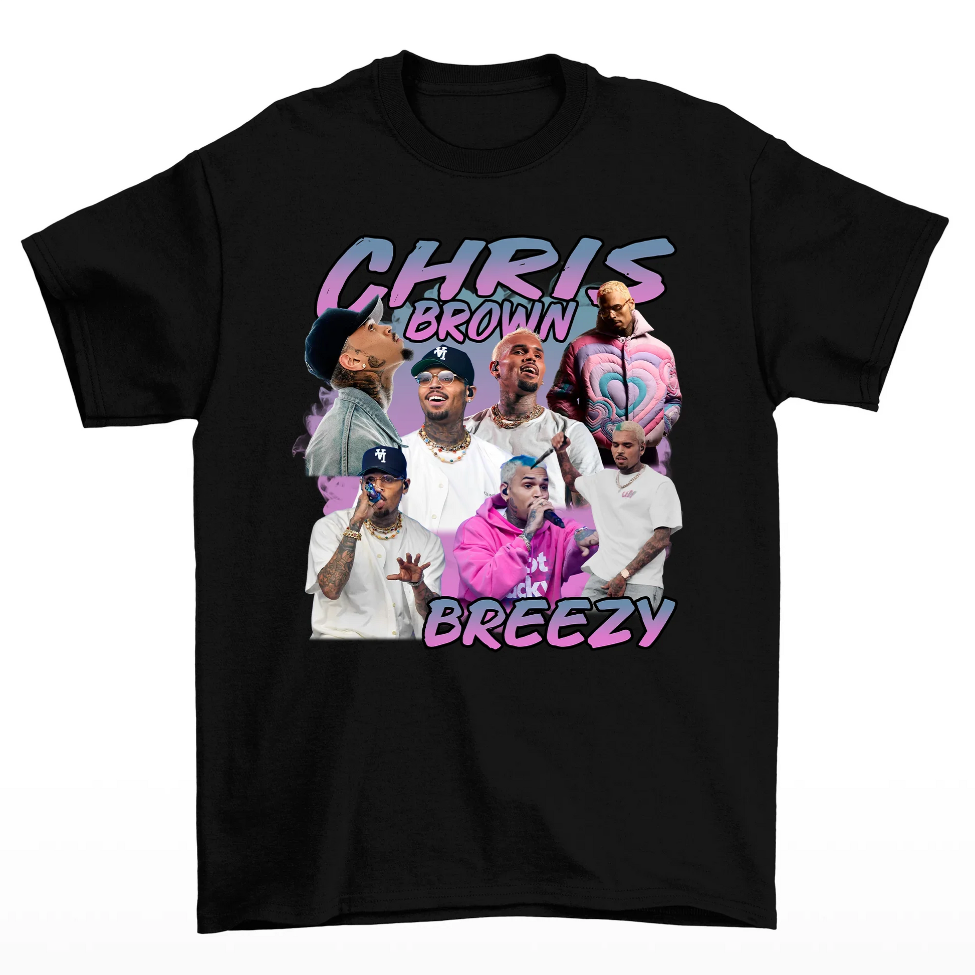 Camiseta Básica Chris Brown Breezy Graphic- PRETO