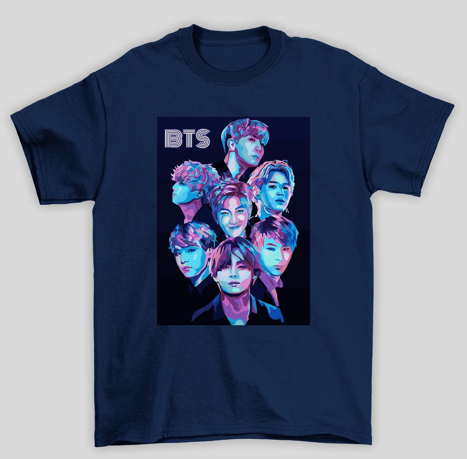 Camiseta Básica BTS Fotos- azul-marinho