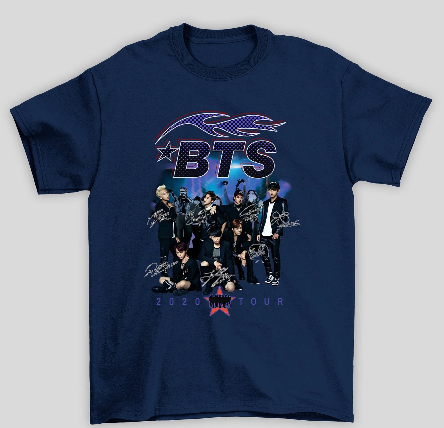 Camiseta Basica BTS Assinaturas K-Pop Bangtan Boys- azul-marinho