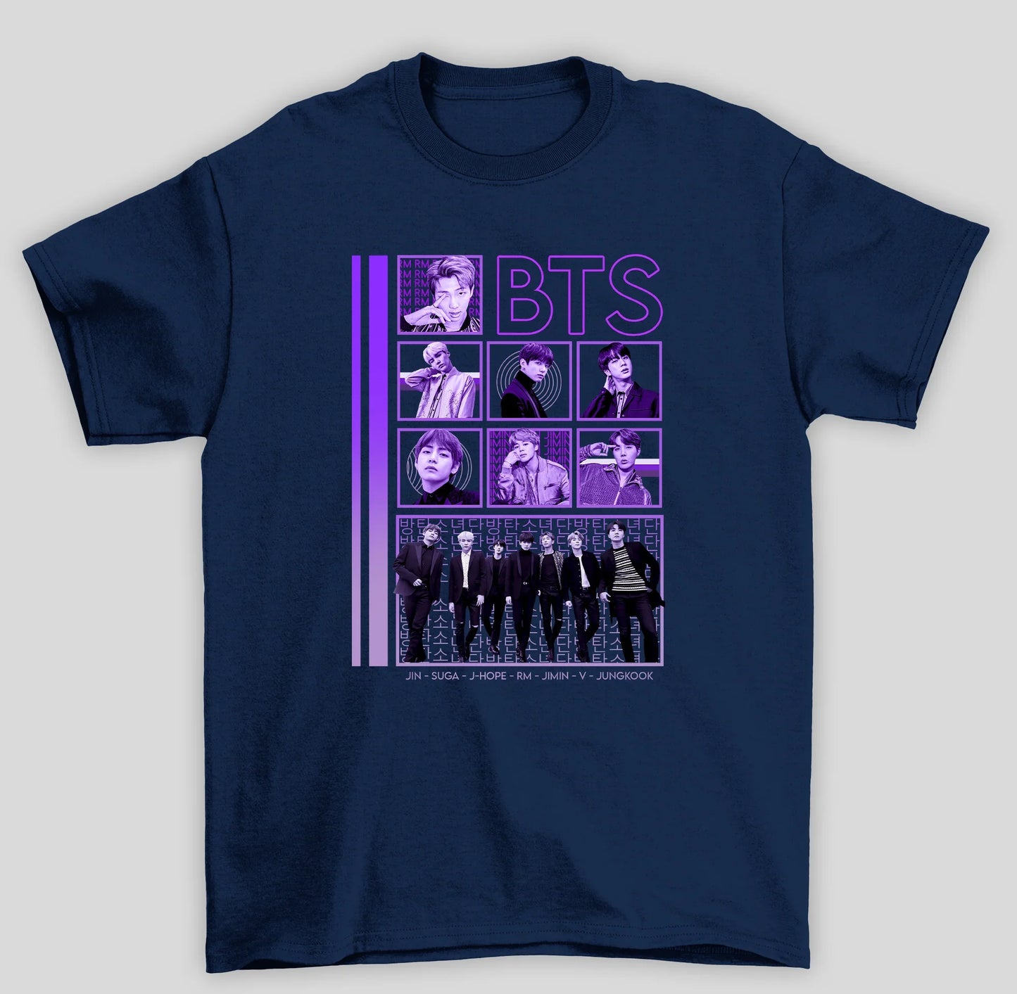 Camiseta Básica BTS Integrantes Roxo- AZUL- MARINHO