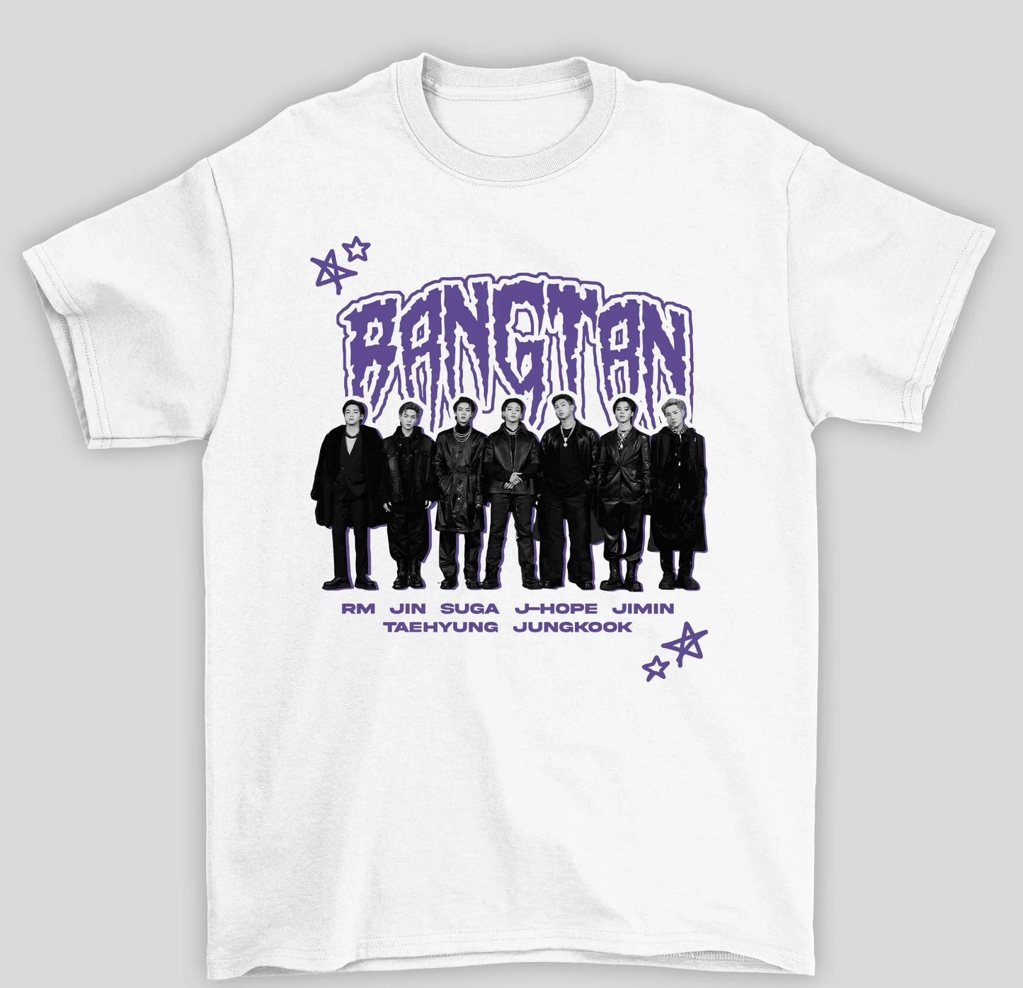 Camiseta Básica BTS Bangtan Integrantes Kpop-BRANCO