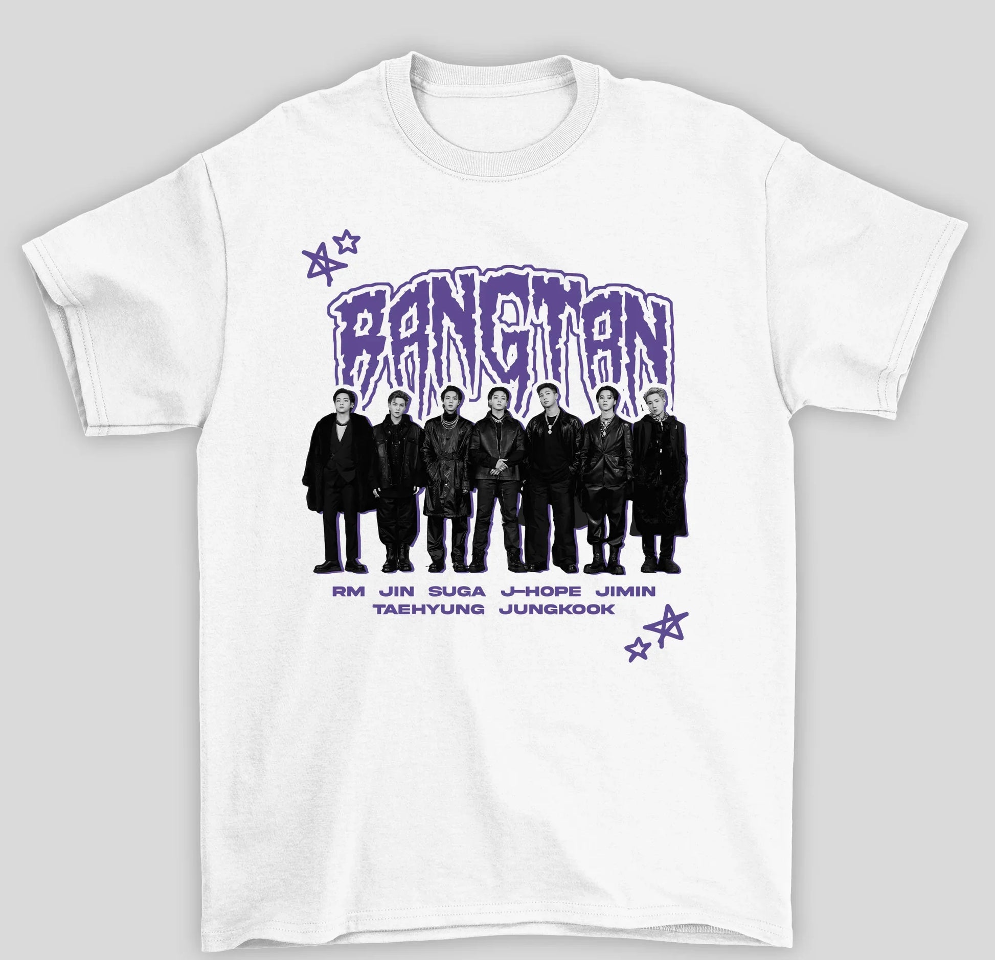 Camiseta Básica BTS Bangtan Integrantes Kpop-BRANCO
