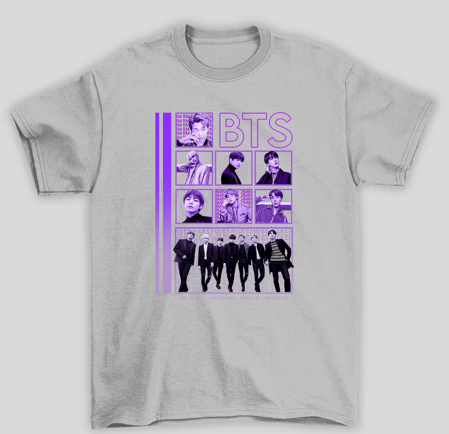 Camiseta Básica BTS Integrantes Roxo- CINZA