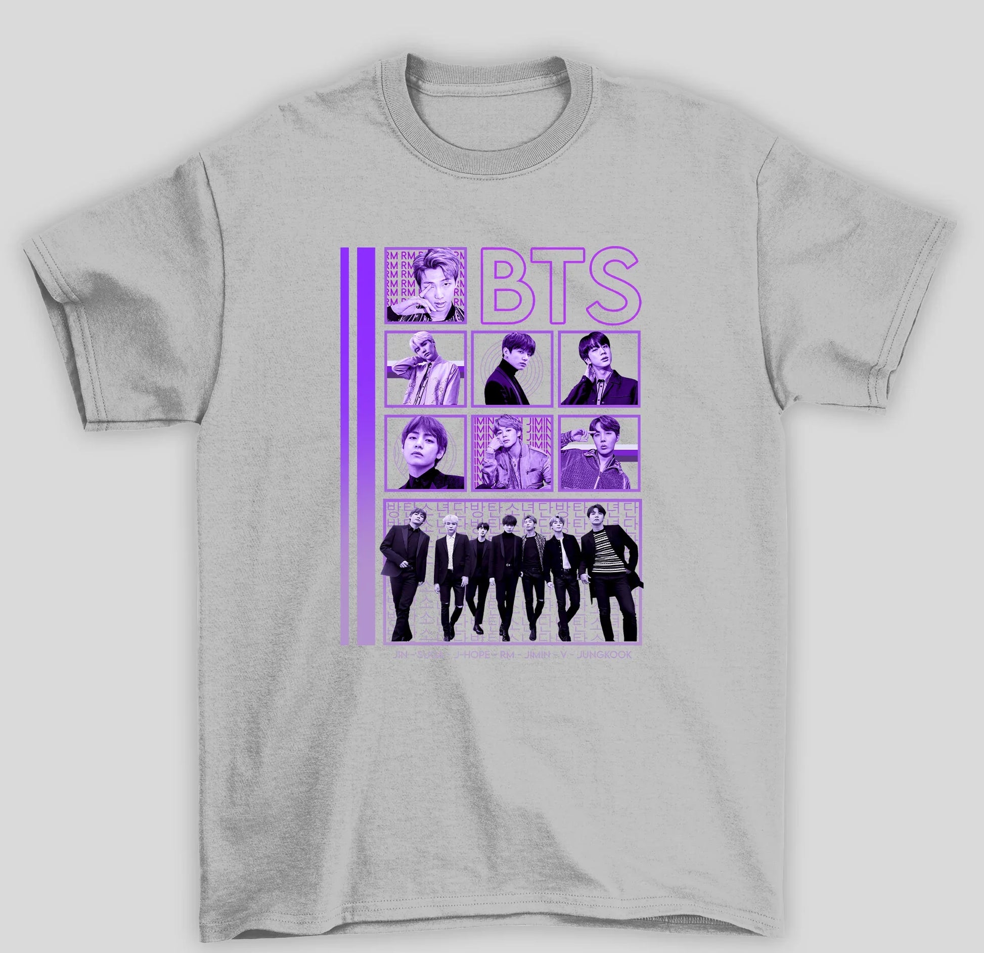 Camiseta Básica BTS Integrantes Roxo- CINZA