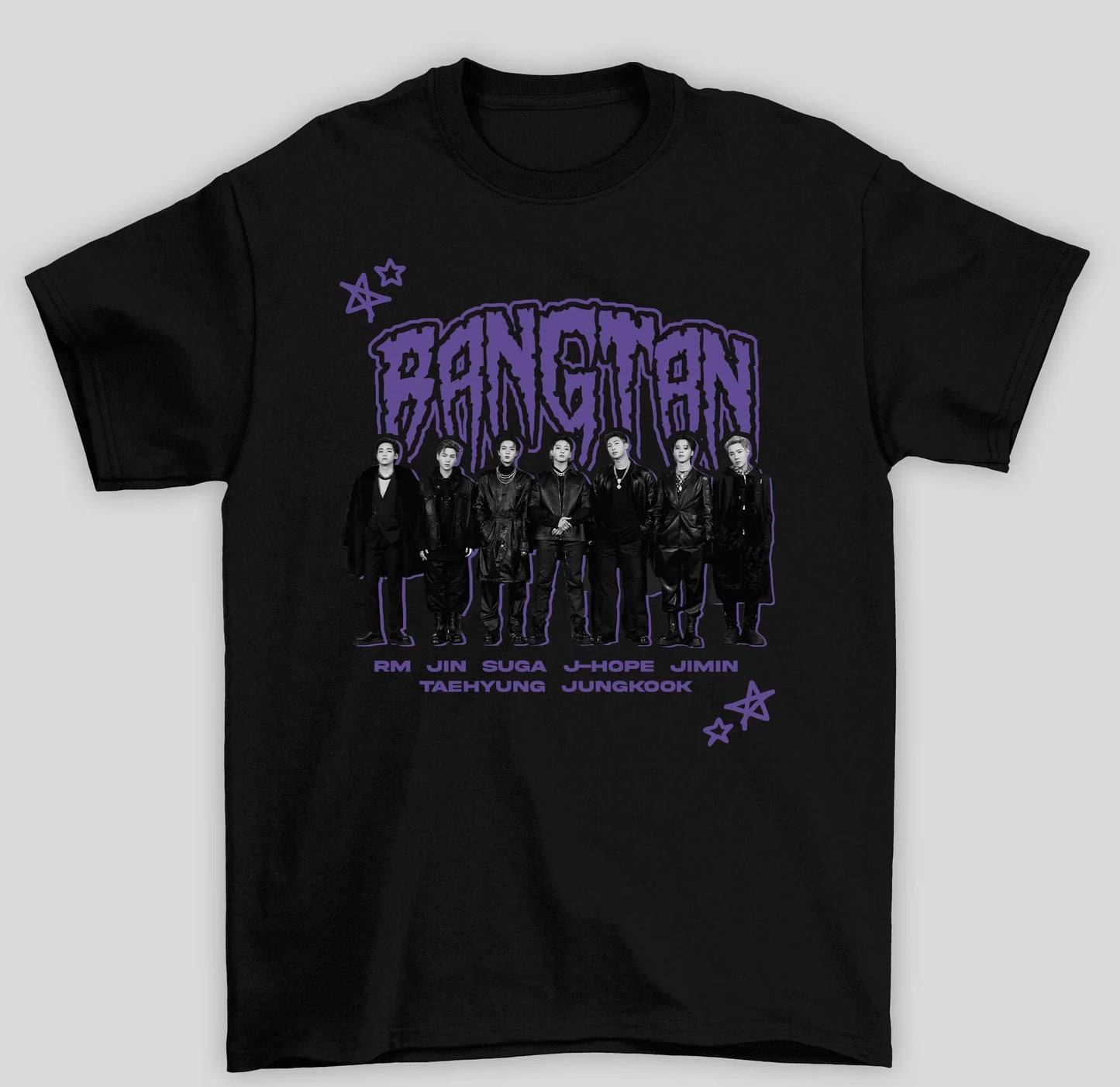 Camiseta Básica BTS Bangtan Integrantes Kpop-PRETO