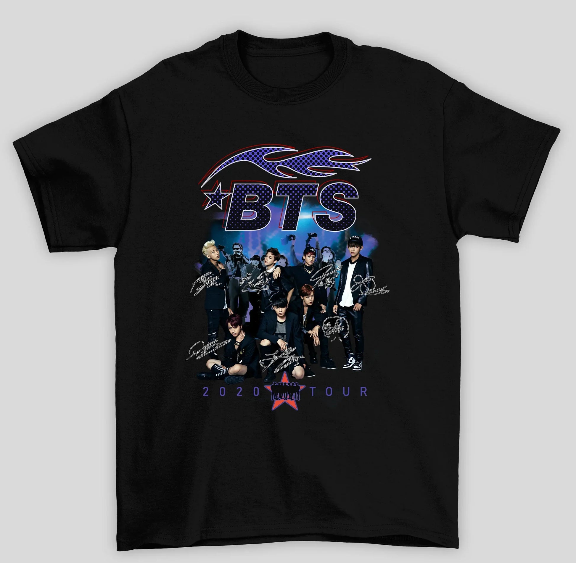 Camiseta Basica BTS Assinaturas K-Pop Bangtan Boys- preto