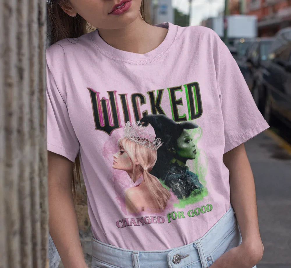 Camiseta Básica Ariana Grande Wicked Changed For Good- rosa bebe