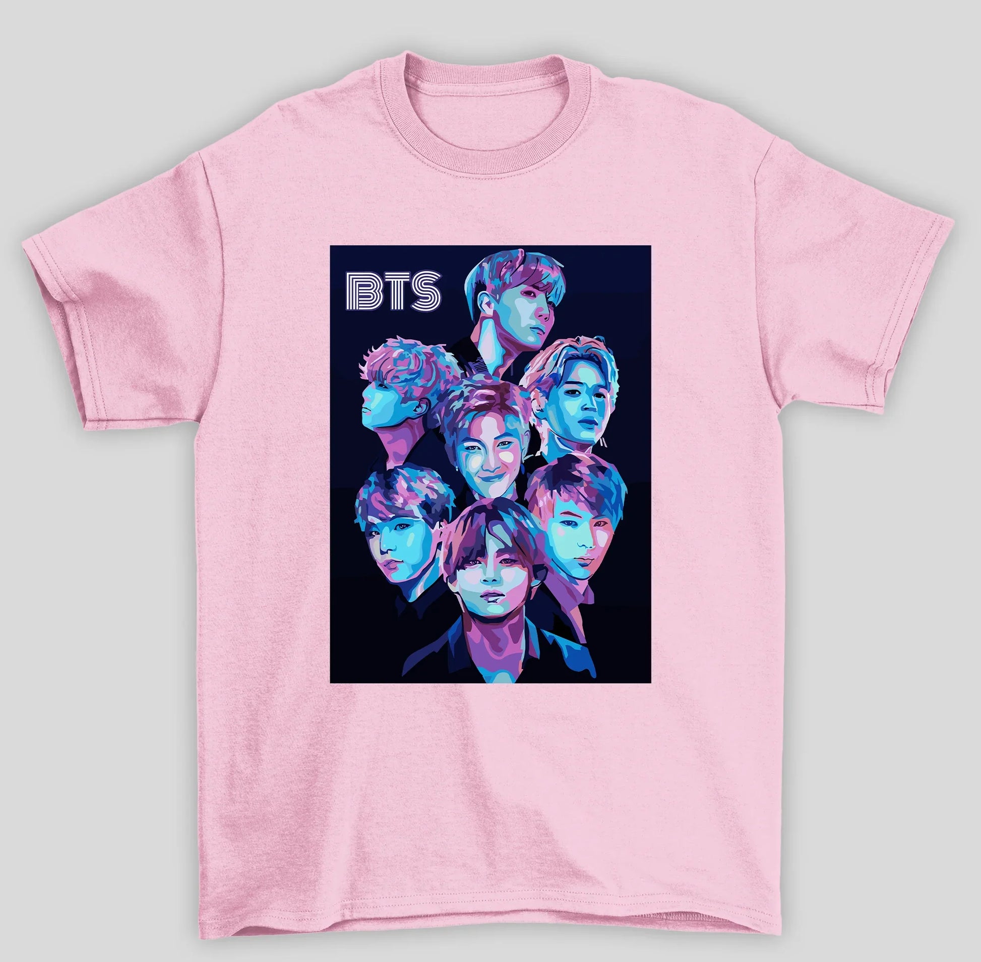 Camiseta Básica BTS Fotos- rosa bebe