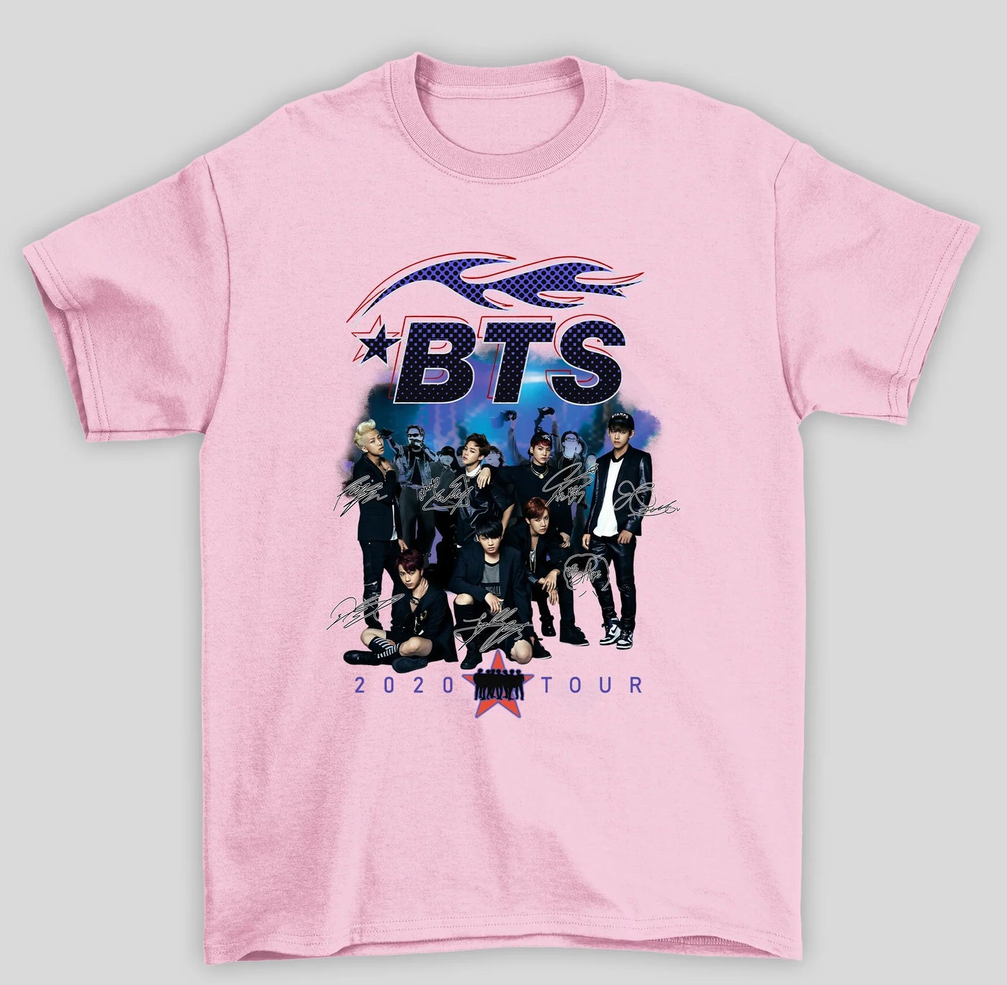Camiseta Basica BTS Assinaturas K-Pop Bangtan Boys- rosa bebe