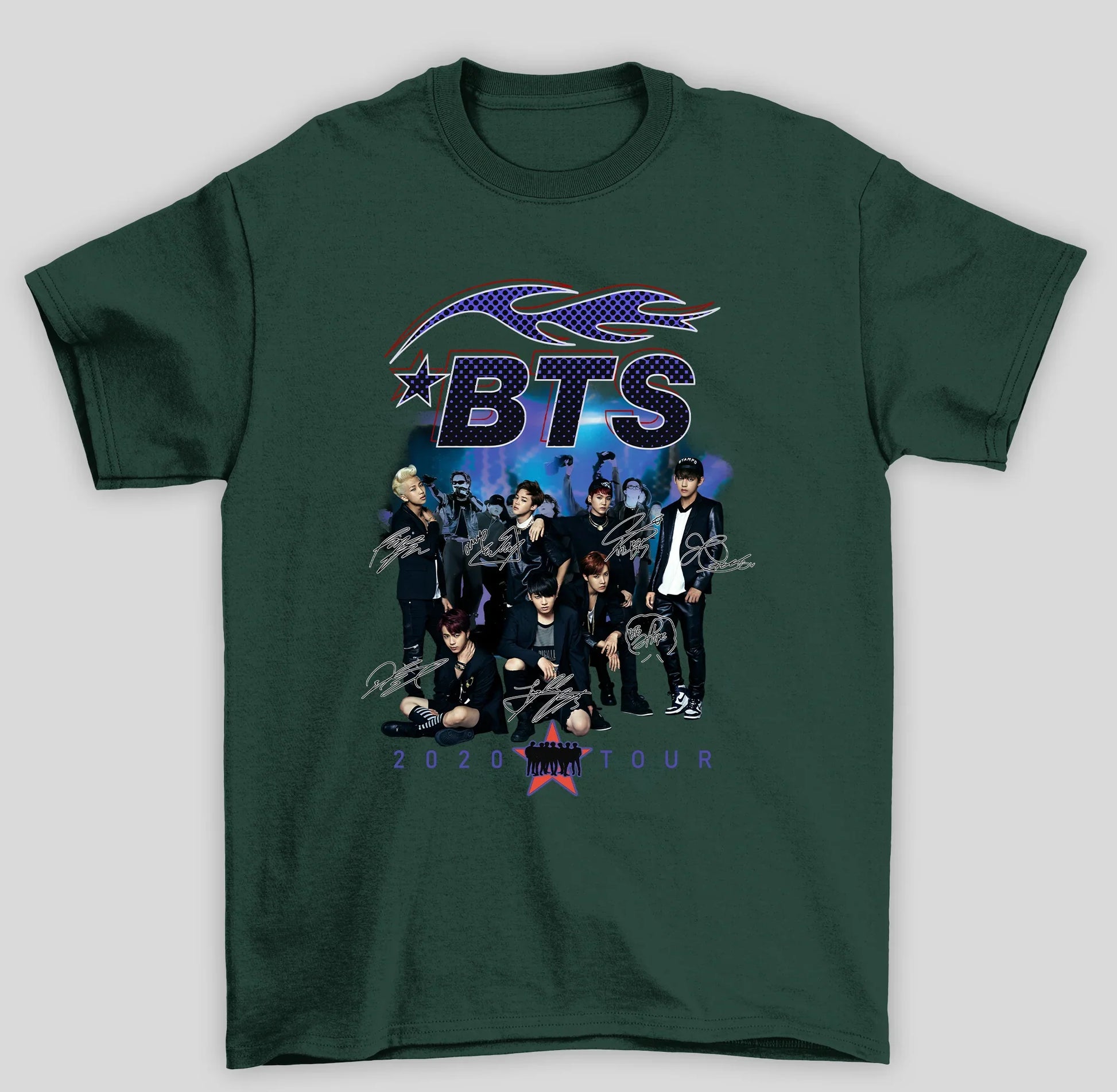 Camiseta Basica BTS Assinaturas K-Pop Bangtan Boys- verde