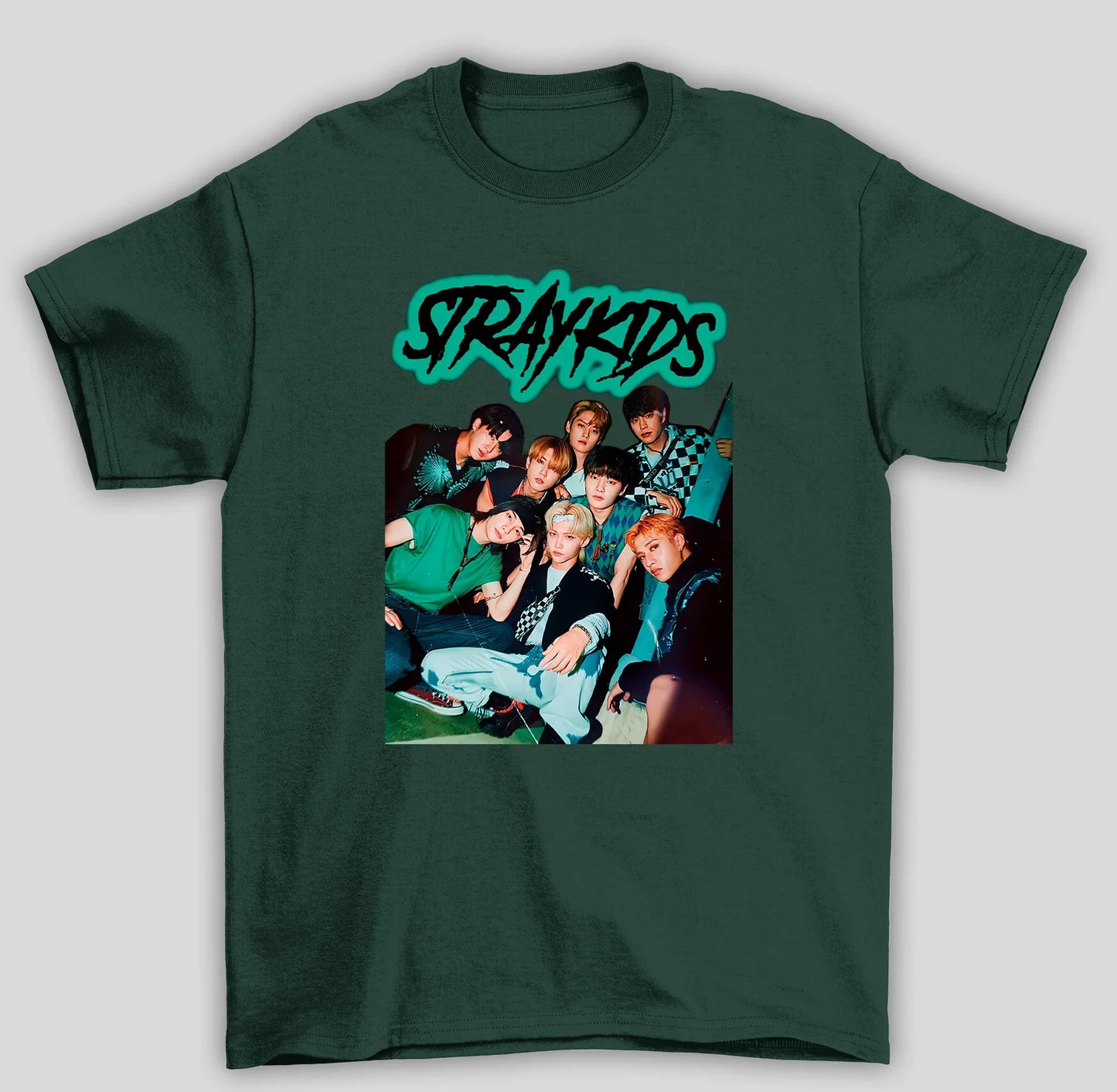 Camiseta Básica Stray Kids Group Kpop- verde