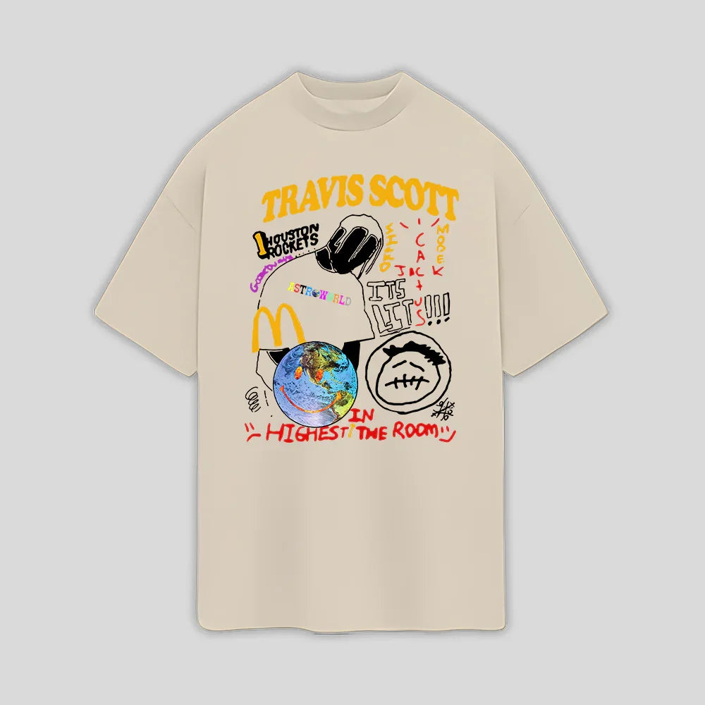 Camiseta Oversized Travis Scott Singles Rap Music- pérola