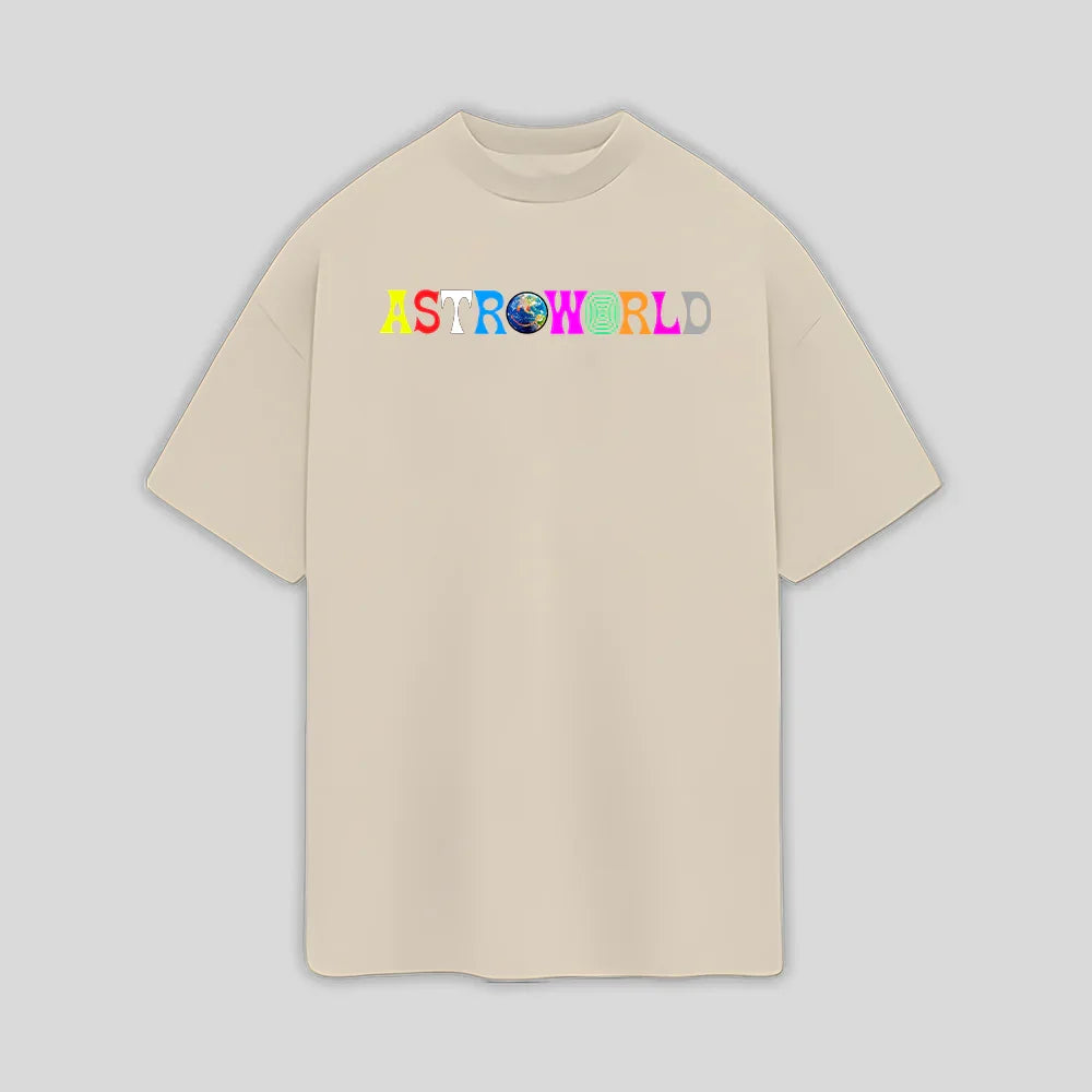 Camiseta Oversized Travis Scott Astroworld Logo- pérola