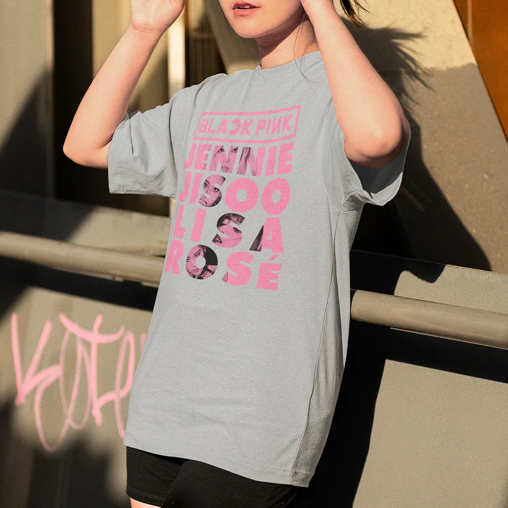 Camiseta Básica Names Graphic BlackPink-CINZA